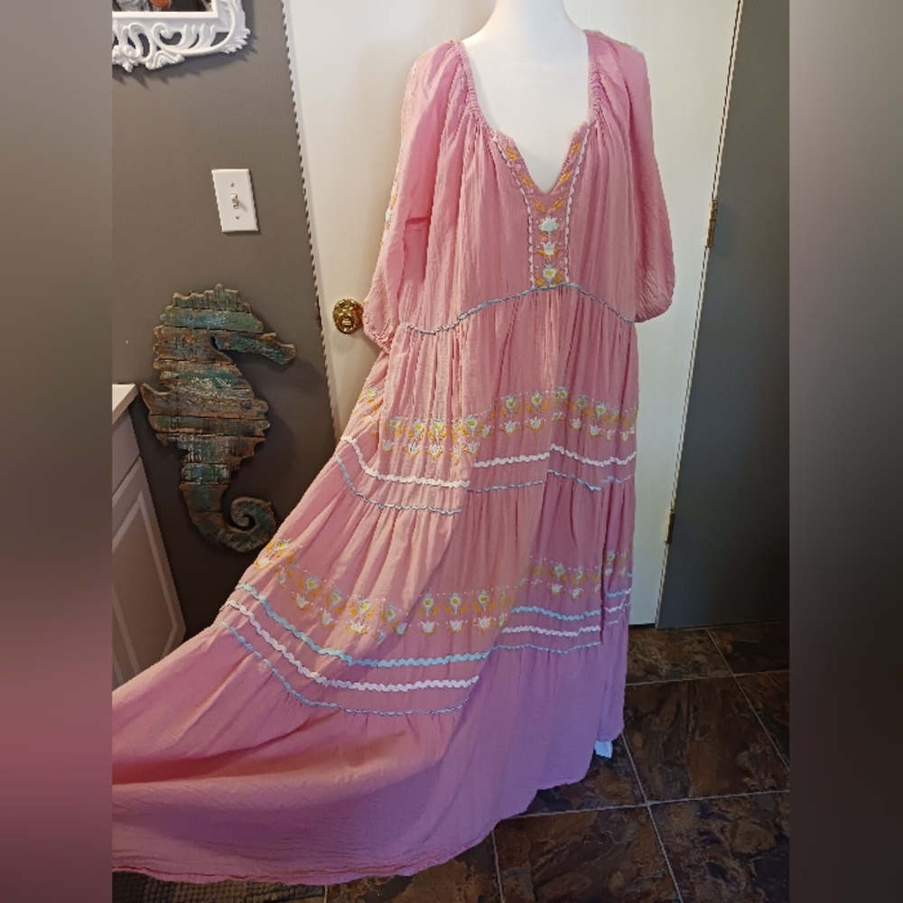 Simply Southern Pink Embroidered Maxi Dress